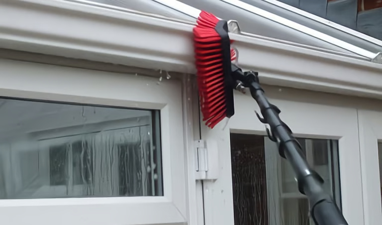 Professional UPVC cleaning in Exeter using a pure water pole system to clean fascias, soffits and window frames.